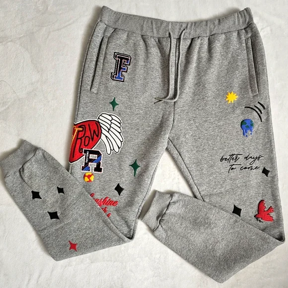 First Row Streetwear Flying Heart Graphic Gray Sweatpant Joggers - Picture 2 of 16